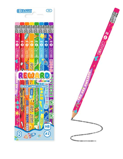 [717] Reward & Incentive Wood Pencil w/ Eraser (8/Pack)