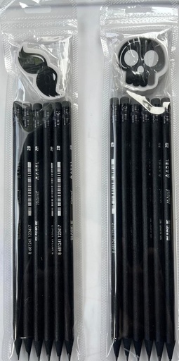 [B-Shapes] ADEL Blackline Natural Pencil, 2B, with Shapes Eraser, 6 Pk