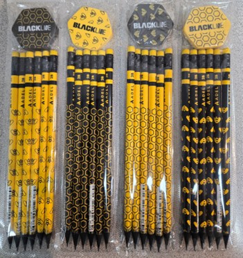 [B-Honey] ADEL Blackline Bee Pencil, 2B, with Honeycomb Eraser, 6 Pk