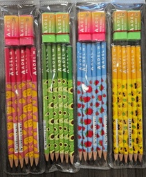 [P-Fruits] ADEL Fruits Blacklead Pencil, Rounded, 2B, Dipped, with Prime erasers, 6 pk