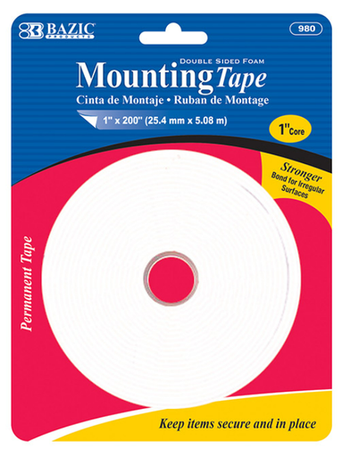 [980] 1" X 200" Double Sided Foam Mounting Tape