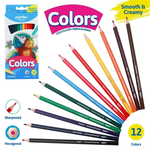 [BT-HCP-12-EN] COLORED PENCILS, INTENSE, HEXAGONAL, SET OF 12 COLORS