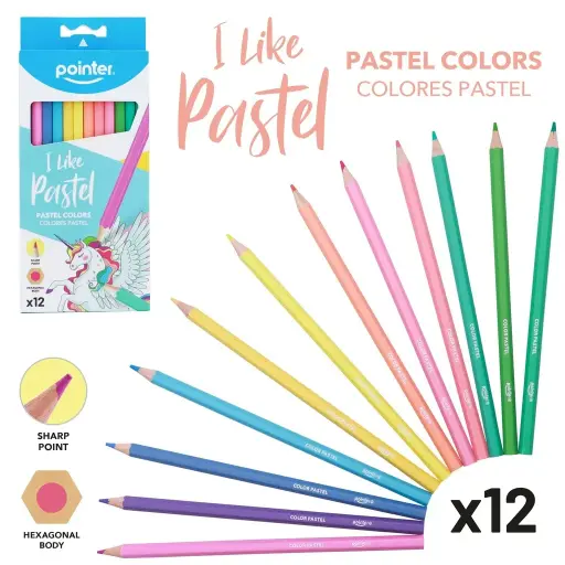 [HCP-12T-EN] Colored pencils, pastel, hexagonal, set of 12 colors