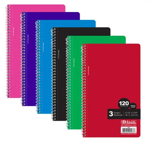 [563] C/R 120 Ct. 9.5" X 5.75" 3-Subject Spiral Notebook