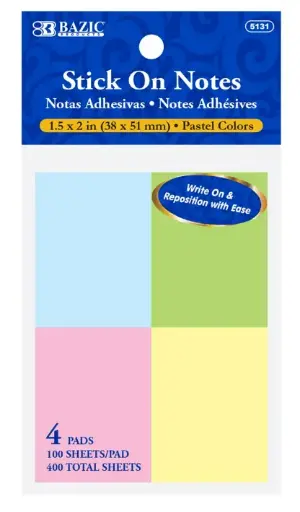 [5131]  100 Ct. 1.5" X 2" Sticky Notes (4/Pack)