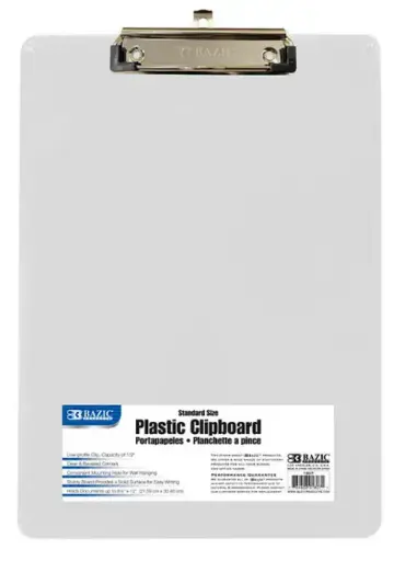 [1807] Standard Size Clear Plastic Clipboard w/ Low Profile Clip