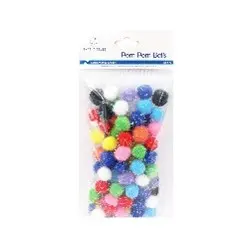[EBP-005] 80 ct Glitter Pom Poms, Asst Colors. Size: 0.78"