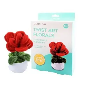 [CK-3001] Twist Art Floral DIY Kit - Rose. Include: Pipe Cleaners+Plastic pot+pearl cotton+coral fleece+Hot melt glue