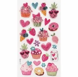 [SF-207] 25ct. Glitter Sticker Epoxy - Dessert, 1 sheet 3.74x6.89in (9.5x17.5cm), 30dz/Case
