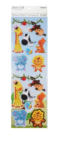 [SF-020] 22ct 3D Fancy Stickers- Safari Animal, Approx. 14ct, 3.93x11.8in (10x30cm), 1 sheet