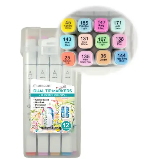 [ART-021] Angels Craft 12-Piece Set of Alcohol Dual Tip Markers in Pastel Colors