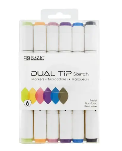 [1231] 6 Pastel Colors Dual Tip Sketch Markers